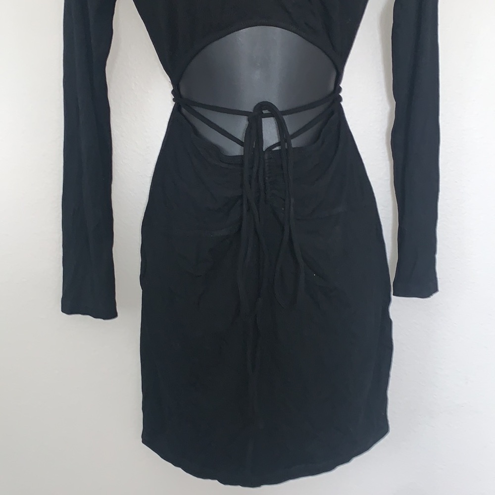 Princess Polly Noa Black Long Sleeve Ribbed Cut Out Criss Cross Tie Mini Dress - Picture 7 of 13